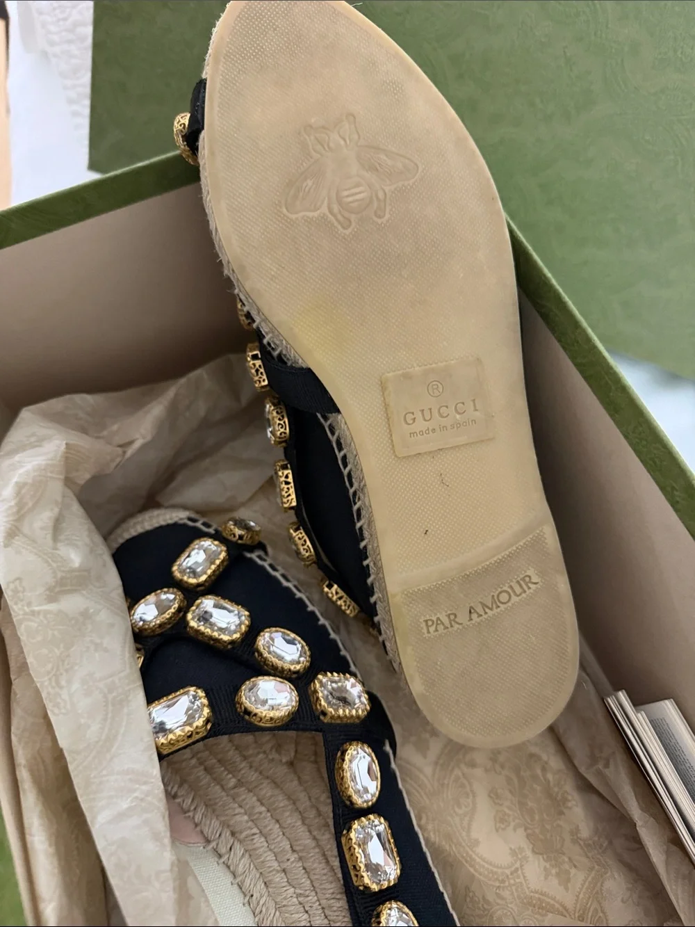 Gucci Black Crystal-Embellished Espadrille Flats